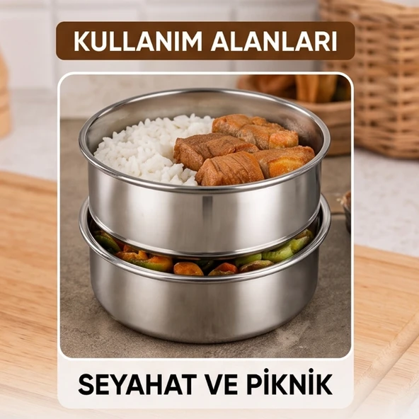 3'lü Metal Sefer Tası - Paslanmaz Çelik - 16 cm - Resim 3