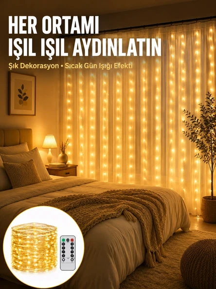 Dekoratif Perde Peri Led Günışığı Renk 8 Fonksiyonlu Işık Yeni Nesil ürün görseli 1