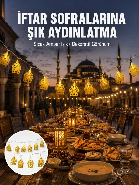 Dekoratif Ramazan LED Işık Pilli Cami Tasarımlı Zincir Aydınlatma Yeni Nesil ürün görseli 1