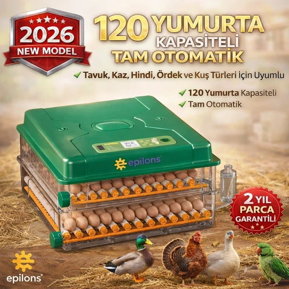 EP120 Yumurta Kapasiteli Tam Otomatik Kuluçka Makinesi - Yeni Nesil Harici Suluklu, Dijital Nem ve Sıcaklık Göstergeli ürün görseli 1