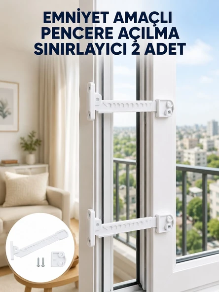 Emniyet Amaçlı Pencere Açılma Sınırlayıcı Aparat 2 Adet Yeni Nesil ürün görseli 1