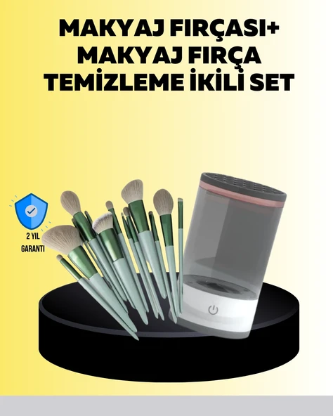 Hijyenik Makyaj İçin 13 lü Fırça Seti Ve Elektrikli Temizleyici ürün görseli 1