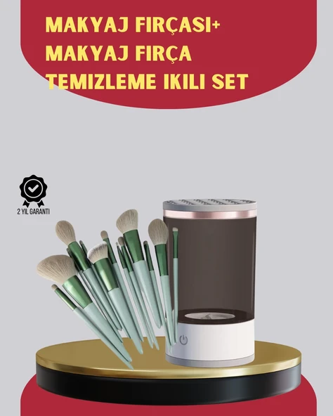 Profesyonel 13’lü Makyaj Fırçası + USB Fırça Temizleyici İkili Set ürün görseli 1