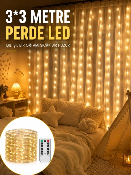3x3 Metre Perde LED Işık – Parti ve Bahçe Dekorasyonu Yeni Nesil ürün görseli 1
