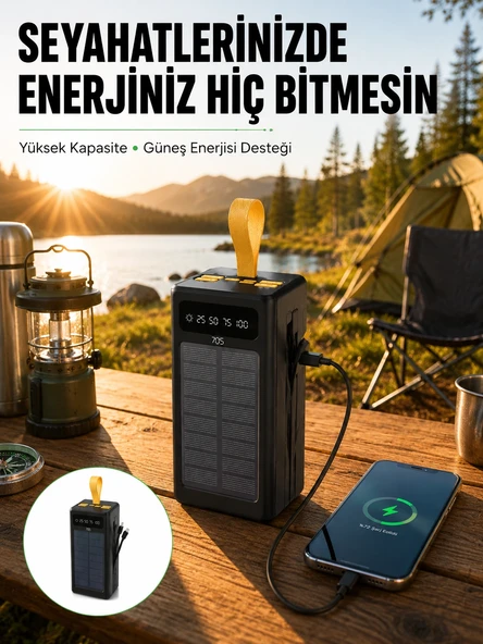 Taşınabilir Güneş Panelli Powerbank Çoklu Cihaz Şarj Destekli Yeni Nesil ürün görseli 1