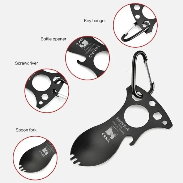 Crkt 9100k Eat n Tool Karabina Çok Fonksiyonlu Karabina Tornavida Lokma Açacak Çatal Kaşık ürün görseli 1