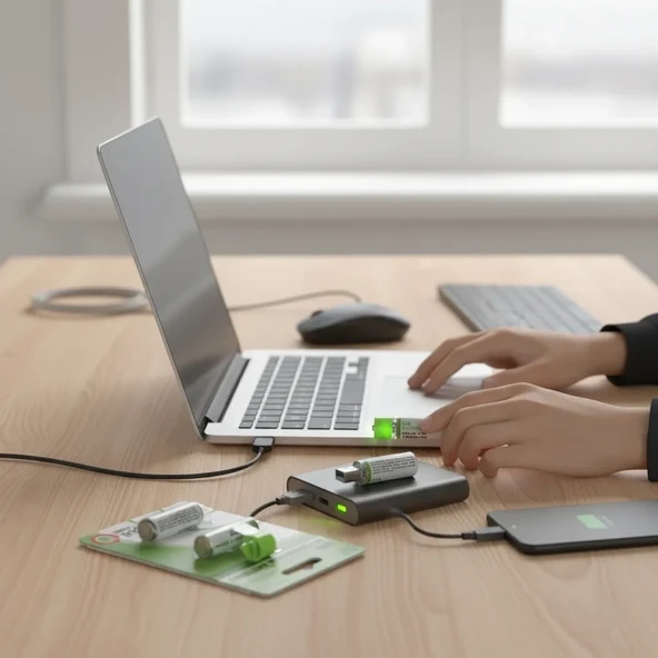 Usb ile Şarj Olabilen 2 li 1450 mah Lityum Kalın Şarjlı Kalem Pil ürün görseli 1