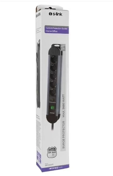 S-link SPGKS05 1.5m 3G1.5mm2 900 Joule 5Li Akım Kor. Gri Priz Çoklayıcı ürün görseli 1