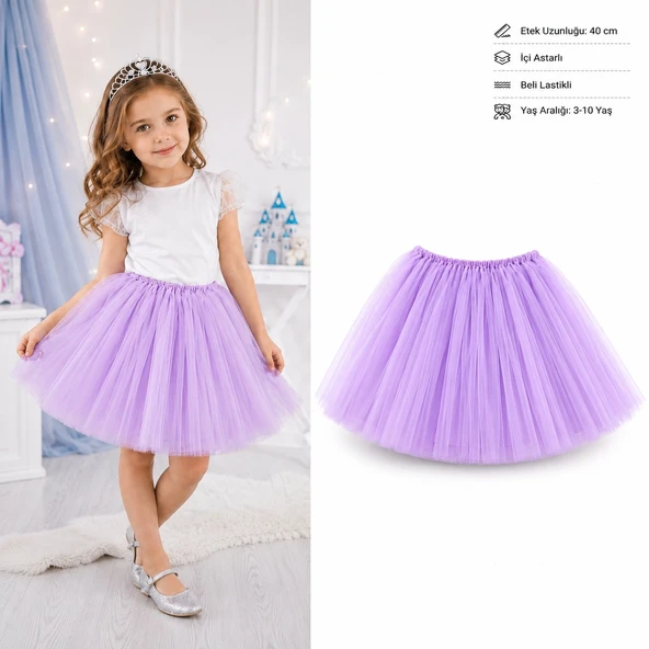 Lila Çocuk Tütü Etek – İçi Astarlı Prenses Eteği 3-10 Yaş ürün görseli 1