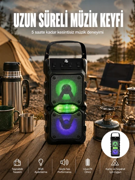 Taşınabilir Kablosuz Bluetooth Hoparlör Uzun Pil Ömrü Led Işıklı Yeni Nesil ürün görseli 1