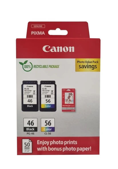 Canon PG-46 CL-56 Multipack 2'li Mürekkep Kartuş 50 adet 10x15 Fotoğraf Kağıdı Hediyeli ürün görseli 1