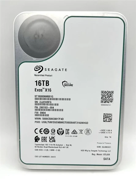 Seagate 16TB ST16000NM001G Exos X16 3.5 256M Enterprise SATA Harddisk (Boğaziçi Garantili) ürün görseli 1