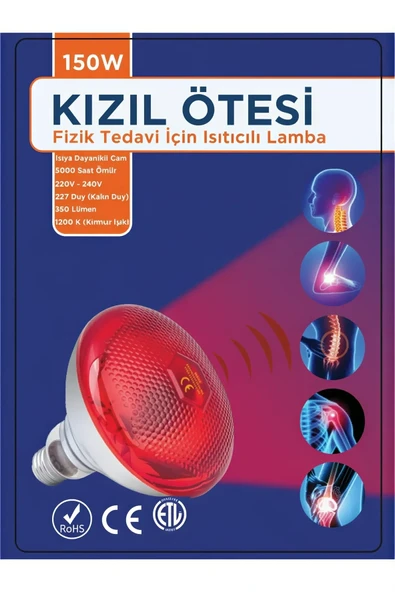 150w Kızılötesi (infrared) Isıtıcılı Fizik Tedavi Lambası (Kırmızı Işık) E27 (Kalın Duy) ürün görseli 1