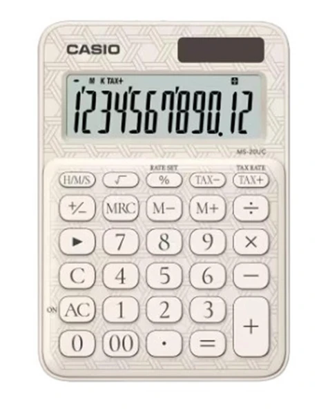 Casio MS-20UC-JWE 12 Hane Beyaz Desenli Masa Üstü Hesap Makinesi ürün görseli 1