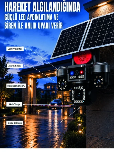 4 Kameralı 4G SIM Kart Destekli Güneş Enerjili Akıllı Güvenlik Kamerası ürün görseli 1
