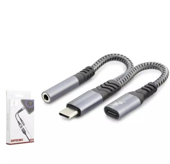 Hadron Gj-018 Type-C To 3.5Mm + Type-C F Kablo Car Şarj 100W Siyah ürün görseli 1