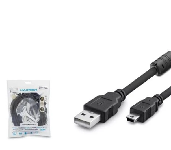 Hadron Hdx7523 Usb Mini V3-5Pin To Usb Kablo 3M Siyah ürün görseli 1