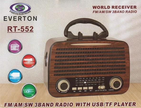 Everton Rt-580  Bluetooth Fm-Usb-Tf-Aux Şarjlı Nostaljik Radyo ürün görseli 1