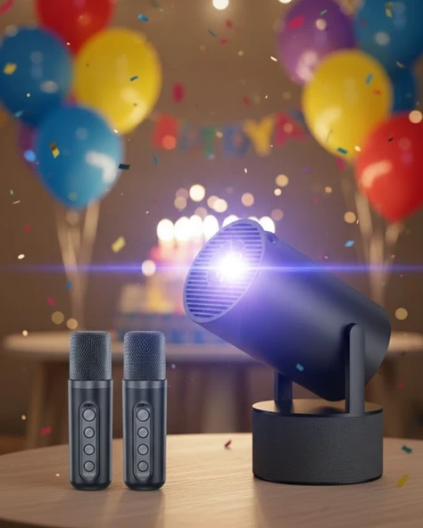 Akıllı Projeksiyon Cihazı Karaoke Mikrofonlu 1080P Android Yeni Nesil ürün görseli 1