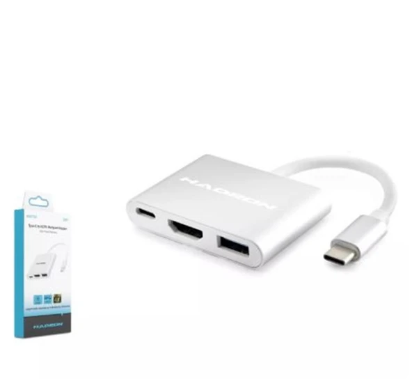 Hadron Hdx7764 Type-C Hdtv Combo Hdmi 4K 30Hz + Type-C + Usb3.0 3In1 Gri ürün görseli 1