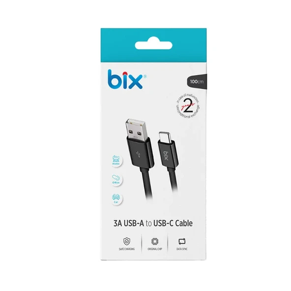 Bix bx100cb 3a usb-a to type-c chargıng Cable black - Resim 4