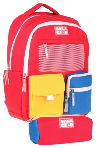 CalaCilo Bull Erkek Çocuk Bull Kırmızı Sarı Renkli Okul Sırt Çantası ve Kalemlik Seti - SETCC-C4101C ürün görseli 1
