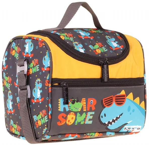 Kaukko Kids Erkek Çocuk Dinazor Roar Some Baskılı Isı Yalıtımlı Okul Beslenme Çantası (Sarı - Mavi) - L5395 ürün görseli 1