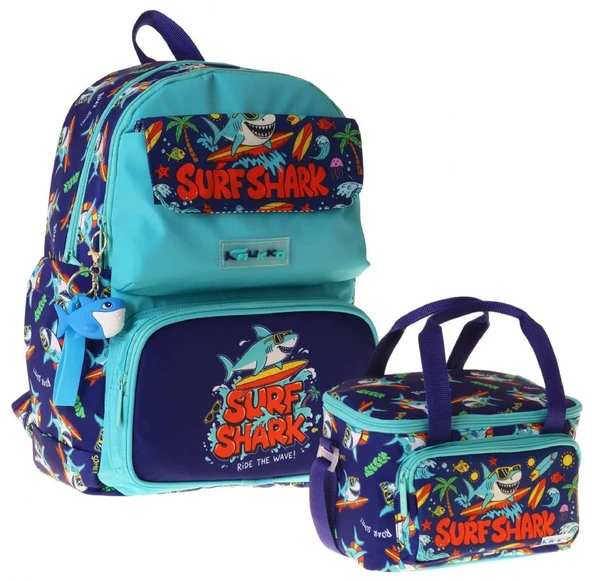Kaukko Kids Surf Erkek Çocuk Yeşil - Lacivert İlkokul Sırt Çantası ve Beslenme Çanta Seti - SETKK-L5354B ürün görseli 1