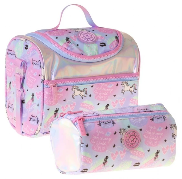 Kaukko Kids Kız Çocuk Dream Baskılı Çok Renkli Thermo Beslenme Çantası ve Kalemlik Seti - SETKK-L5344 ürün görseli 1