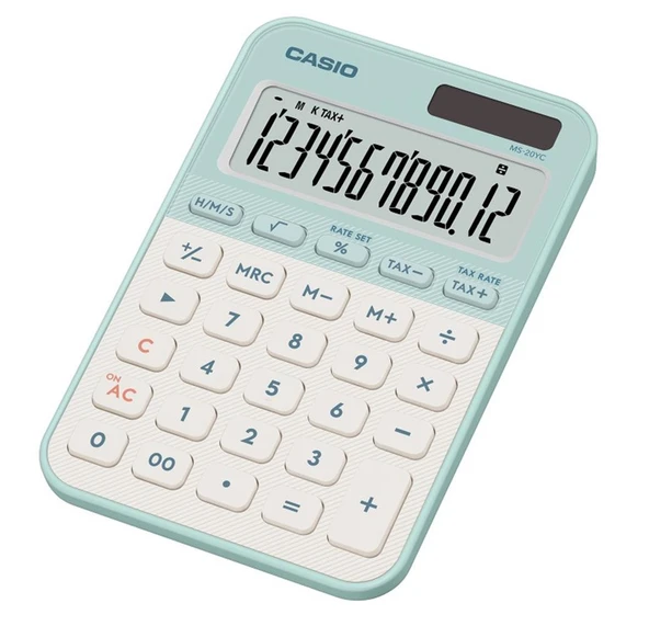 Casio MS-20YC-LG 12 Hane Pastel Yeşil Beyaz Masa Üstü Hesap Makinesi ürün görseli 1