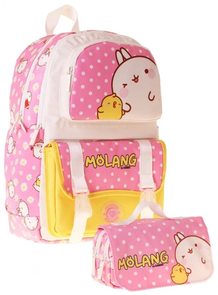 Kaukko Kids Molang Pembe - Sarı Kız Çocuk İlkokul Sırt Çantası ve Kalem Çantası Seti - SETKK-L5318C ürün görseli 1
