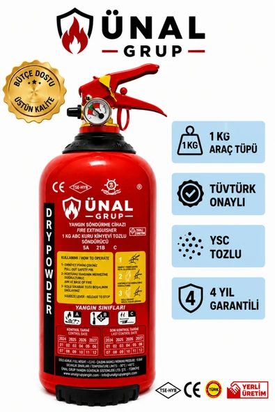 1 kg Araç Yangın Söndürücü Tüpü Kuru Kimyevi Tozlu TÜVTÜRK Onaylı 4 Yıl Garantili ürün görseli 1