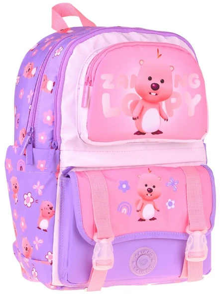Kaukko Kids Dört Bölmeli Kız Çocuk Loopy Baskılı Lila - Pembe Okul Sırt Çantası - L5303 ürün görseli 1