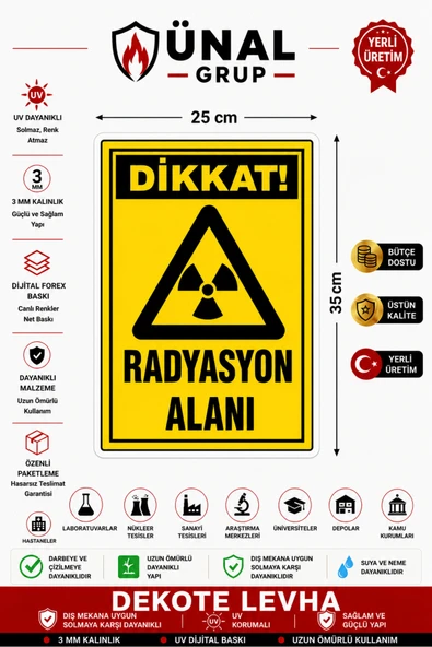 Dikkat Radyasyon Alanı Uyarı Levhası 25x35 cm Dekota İkaz Tabelası Kapı Duvar ürün görseli 1
