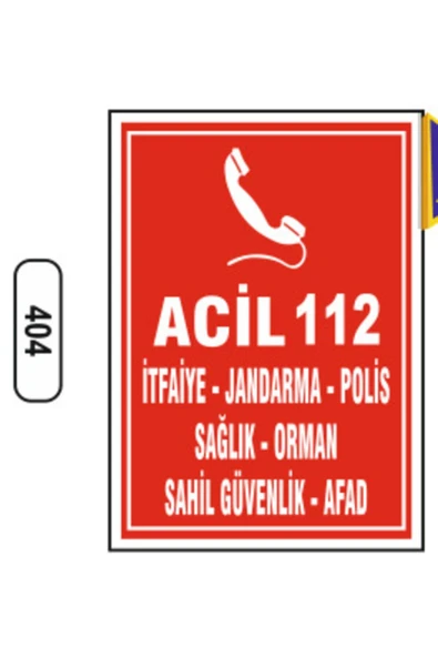 Acil 112 Uyarı İkaz Levhası Kolay Montaj İş Yeri Apartman Uyumlu PVC İkaz Tabelası ürün görseli 1
