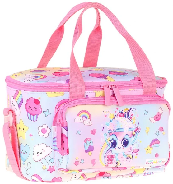 Kaukko Kids İki Bölmeli Thermo Okul Beslenme Çantası - Dondurma Desenli Pembe Renk (Kız Çocuk) - L5284 ürün görseli 1