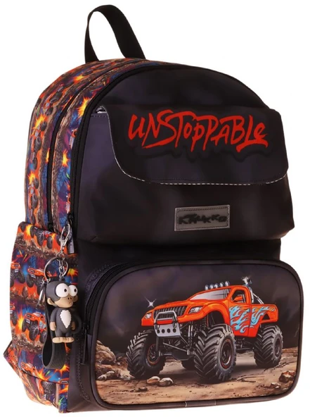 Kaukko Kids Erkek Çocuk Arazi Aracı Baskılı Okul Çantası - Siyah - Kırmızı - Soil Truck - L5359 ürün görseli 1