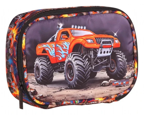 Kaukko Kids Arazi Aracı Baskılı Siyah - Kırmızı Erkek Çocuk Organizer Kalem Çantası - Kalemlik - L5376 ürün görseli 1