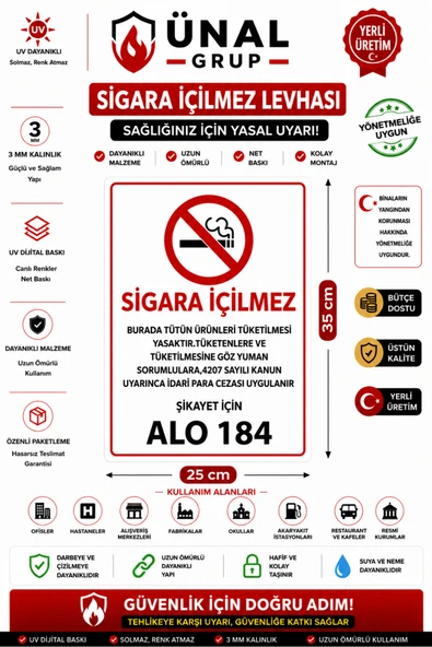Sigara İçilmez Uyarı İkaz Levhası 25x35 cm ürün görseli 1