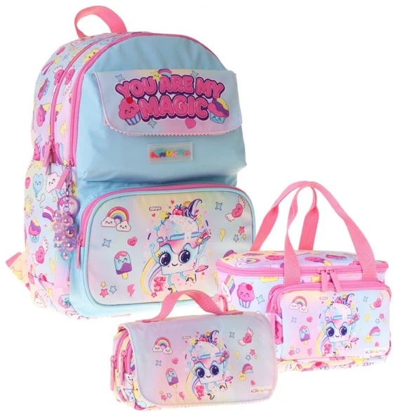 Kaukko Kids Magic(Pembe Renk) Kız Çocuk Üçlü İlkokul Okul Çantası Seti/Takımı - SETKK-L5283A ürün görseli 1