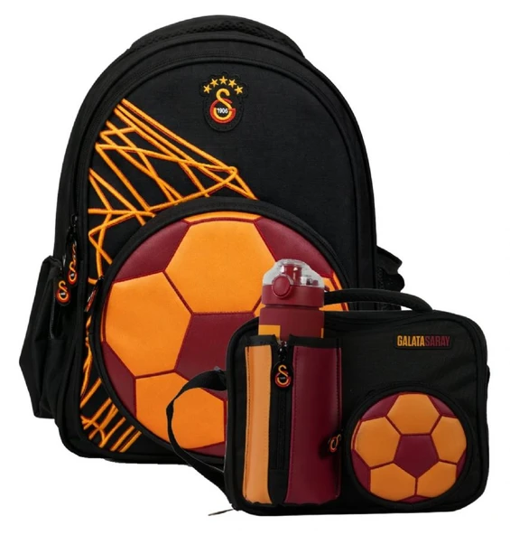 Galatasaray Erkek Çocuk İlkokul Çantası ve Beslenme Çantası Seti (Fotbol Topu Şekilli) Sarı - Kırmızı - SETGS26912B ürün görseli 1