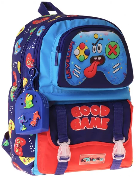 Kaukko Kids Dört Bölmeli Erkek Çocuk Good Game Baskılı Lacivert - Kırmızı Okul Sırt Çantası - L5389 ürün görseli 1