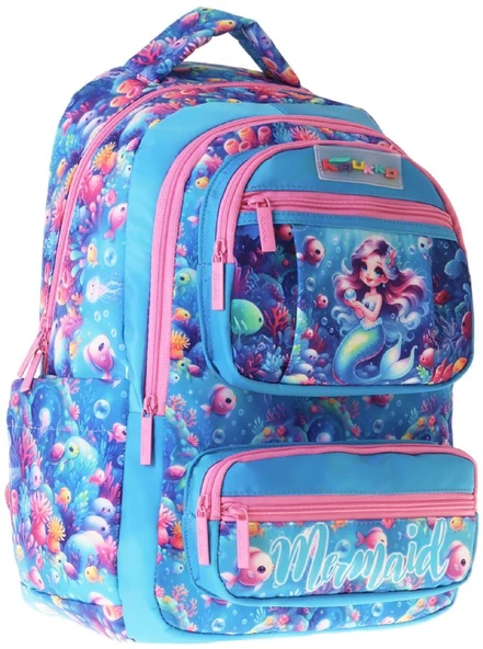 Kaukko Kids Kız Çocuk Mercan ve Denizkızı Baskılı (Coral) Altı Bölmeli İlkokul Sırt Çantası - L5323 ürün görseli 1
