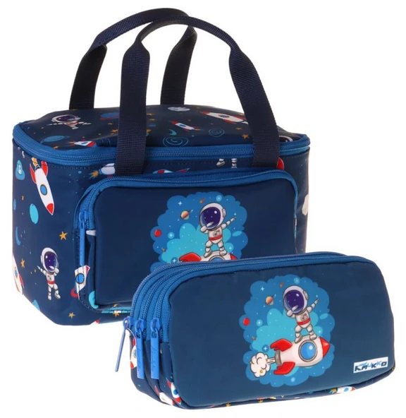 Kaukko Kids Erkek Çocuk Astronot Baskılı Lacivert Thermo Beslenme Çantası ve Kalemlik Seti - SETKK-L5365 ürün görseli 1