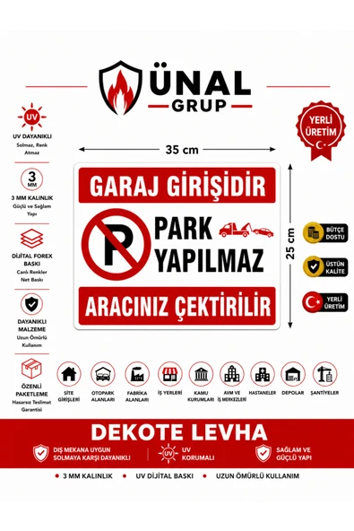 Park Yapılmaz Uyarı Levhası 25x35 cm Folyo Baskı Kapı Duvar İkaz Tabelası ürün görseli 1