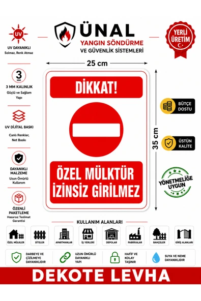 Dijital Baskı Özel Mülktür İzinsiz Girilmez 25x35 cm Uyarı Levhası PVC İkaz Tabelası ürün görseli 1