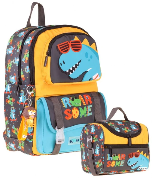 Kaukko Kids Roar Erkek Çocuk Sarı - Mavi İlkokul Sırt Çantası ve Beslenme Çanta Seti - SETKK-L5394B ürün görseli 1