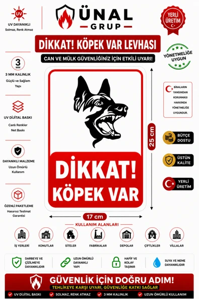 Trafik ve Uyarı Levhası Dikkat Köpek Var 2. Tip A4 Boy Foreks Levha Kolay Montaj ürün görseli 1