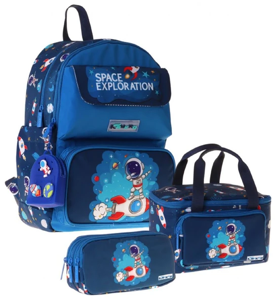 Kaukko Kids Space(Lacivert Renk) Erkek Çocuk Üçlü İlkokul Okul Çantası Seti/Takımı - SETKK-L5364A ürün görseli 1