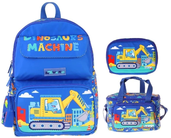 Kaukko Kids Mechanic(Mavi - Sarı Renk) Erkek Çocuk Üçlü İlkokul Okul Çantası Seti/Takımı - SETKK-L5369D ürün görseli 1